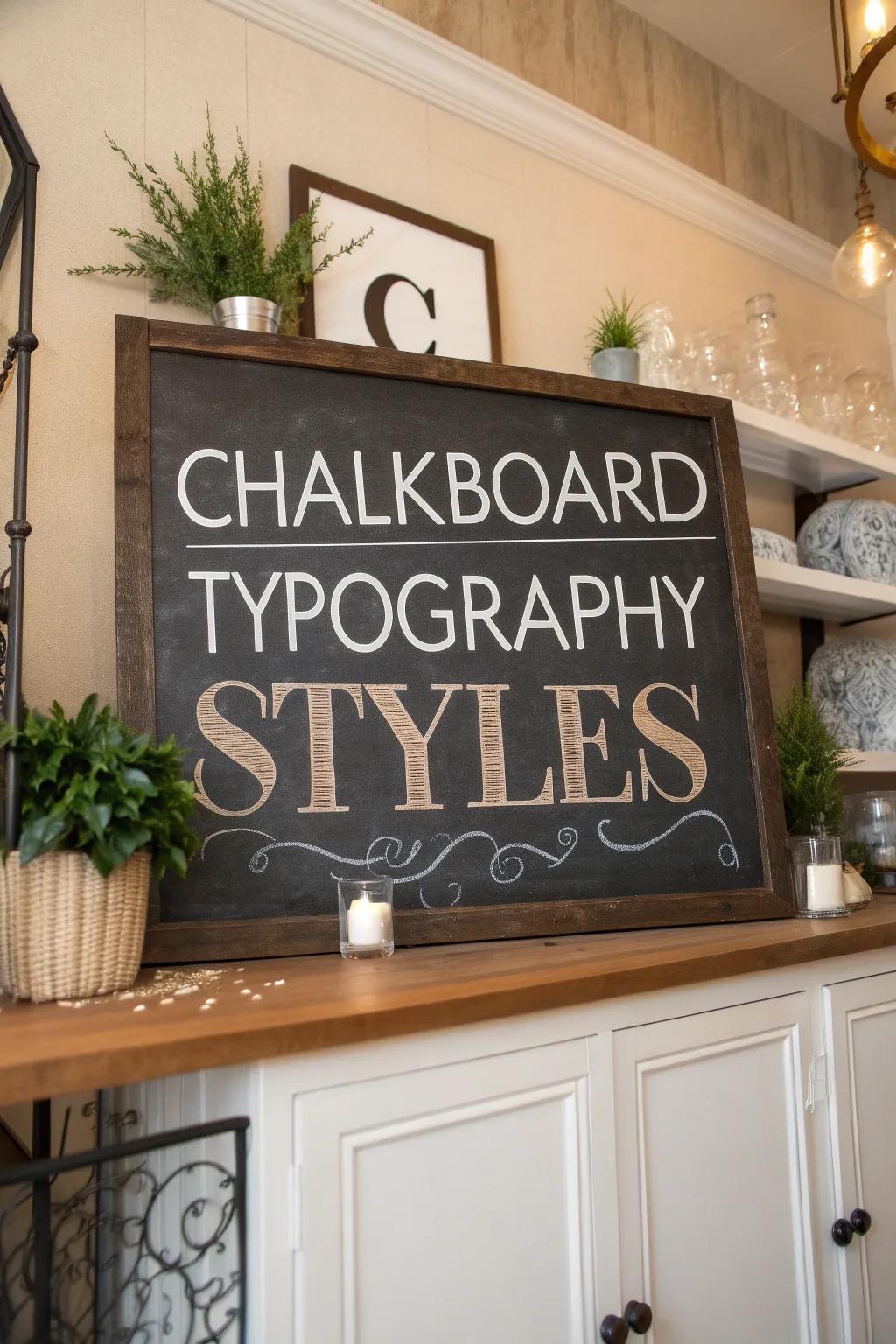 Whimsical typography styles enhancing a chalkboard sign.