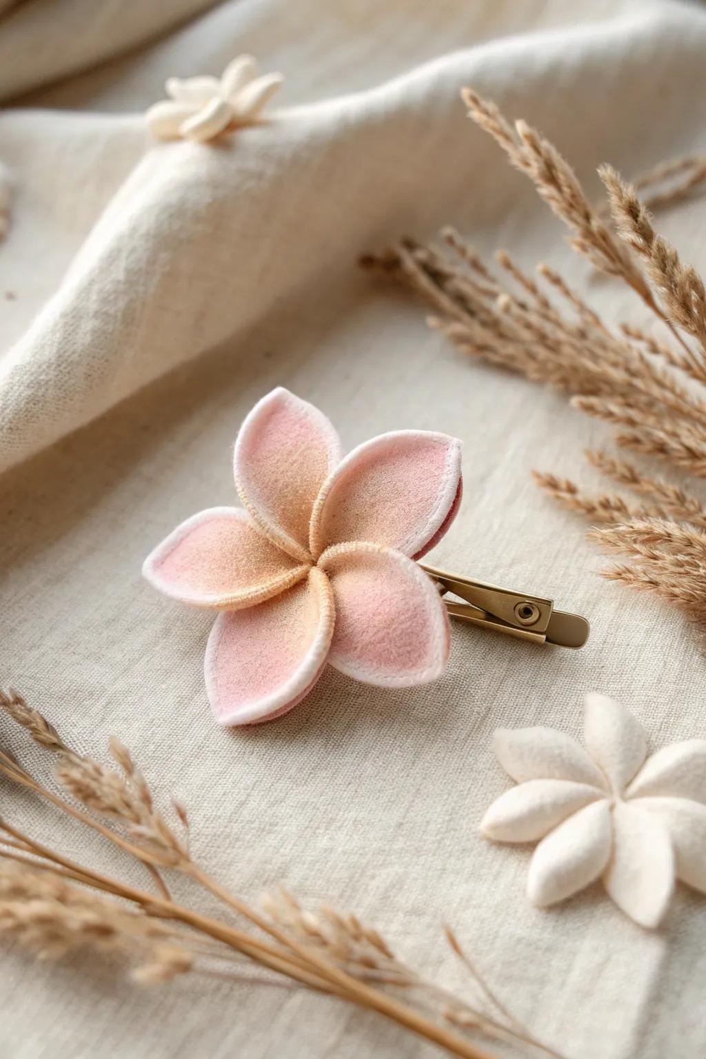Embrace Hawaiian elegance with this handcrafted plumeria hair clip – a simple yet stunning accessory for sunny days.