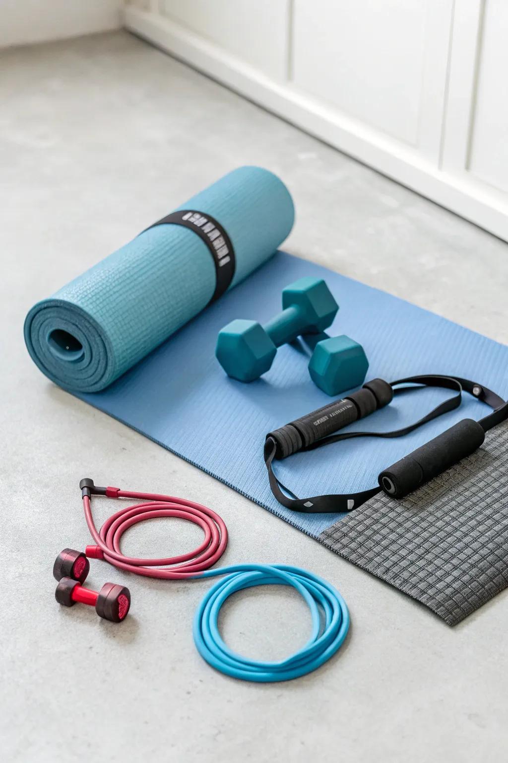 A minimalist home gym focusing on essential fitness equipment.