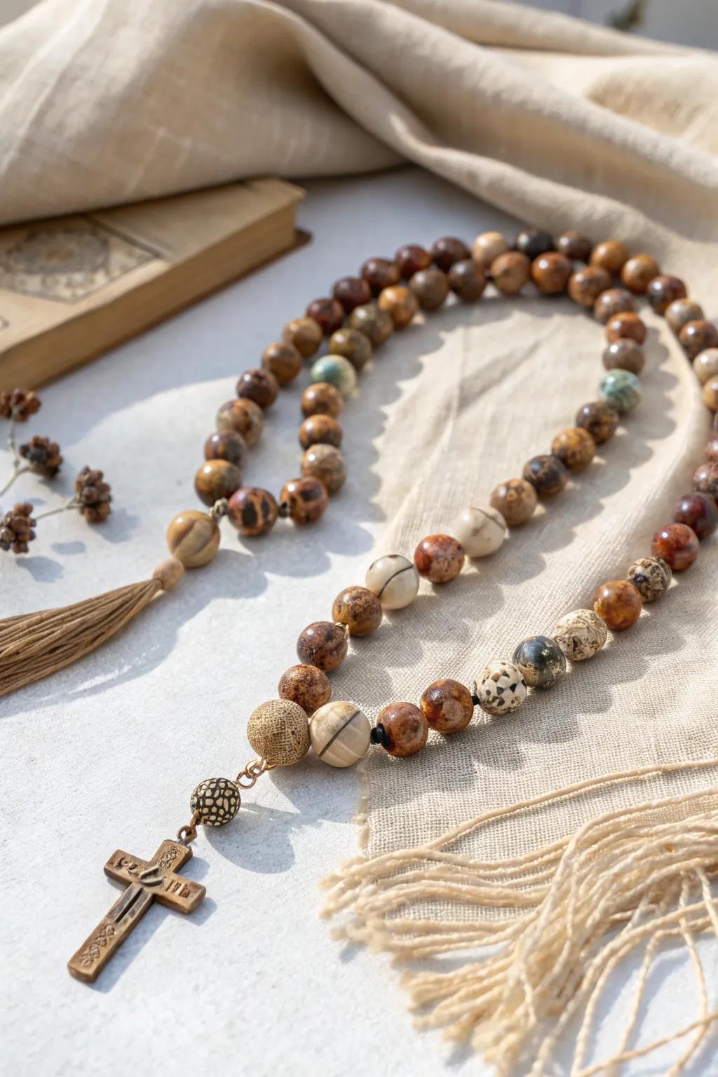 Embrace tranquility with a handcrafted rosary of natural stone beads, where simplicity meets natural beauty.