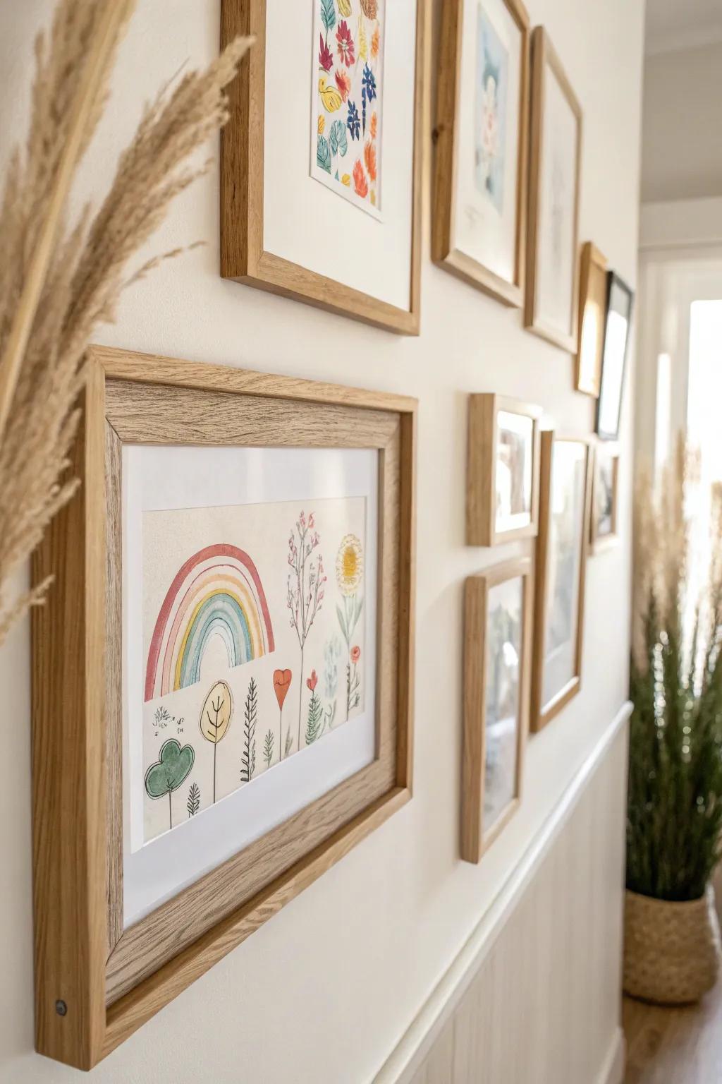 Celebrate creativity and cherish memories with a minimalist gallery wall of your child's art.