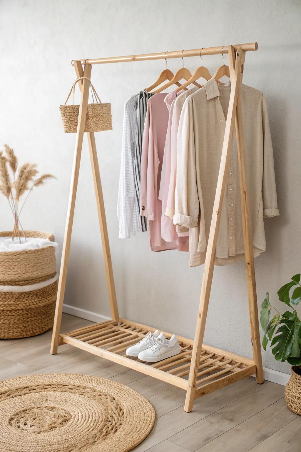 Elevate your garage sale with a touch of Scandinavian elegance—versatile rolling racks for effortless style and organization.
