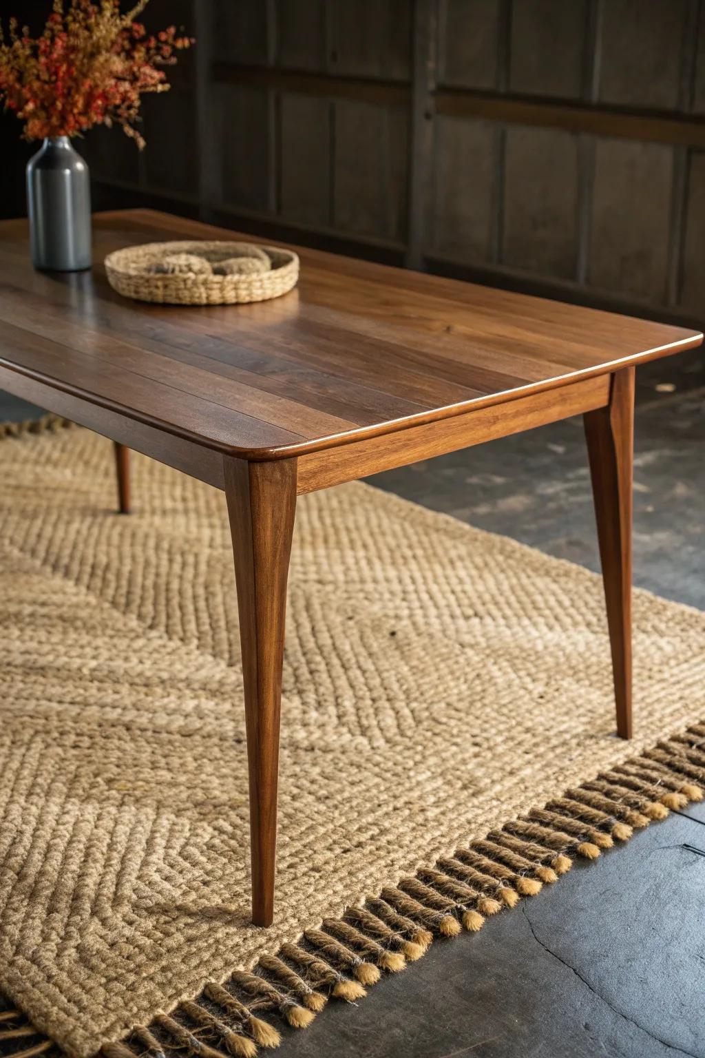 Elevate your space with the perfect blend of textures: sleek plywood meets rustic jute for a striking design statement.