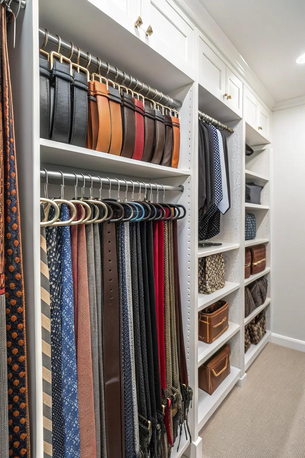 Specialty racks organize accessories with style and efficiency.