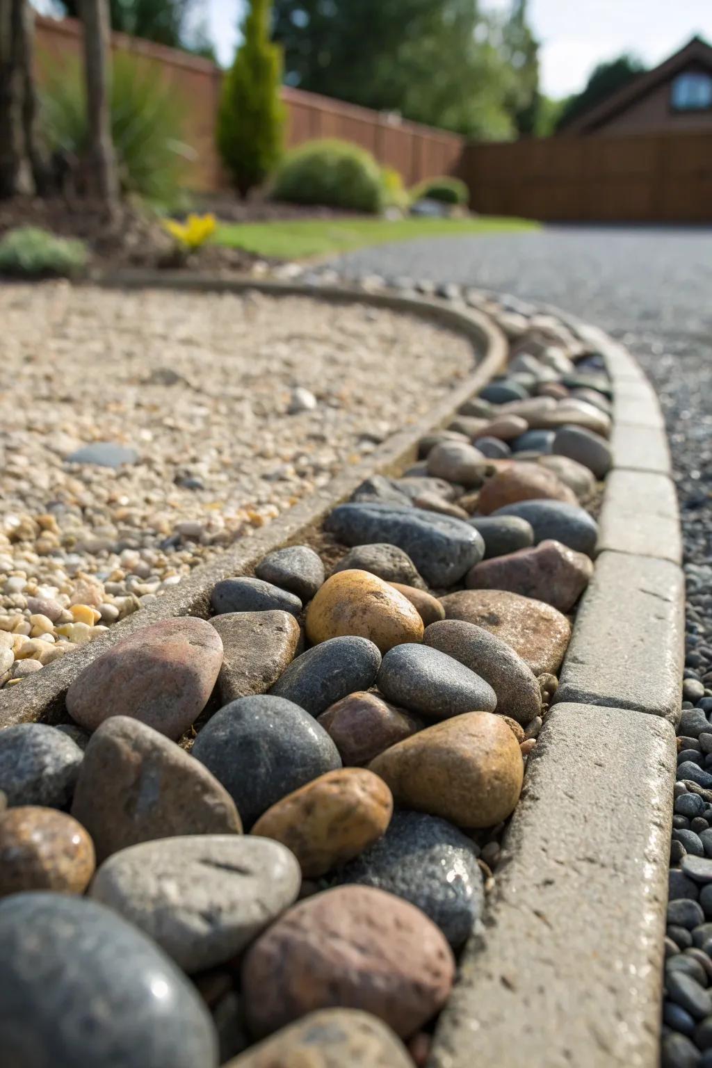 Elevate your driveway with the artful elegance of a pebble border.
