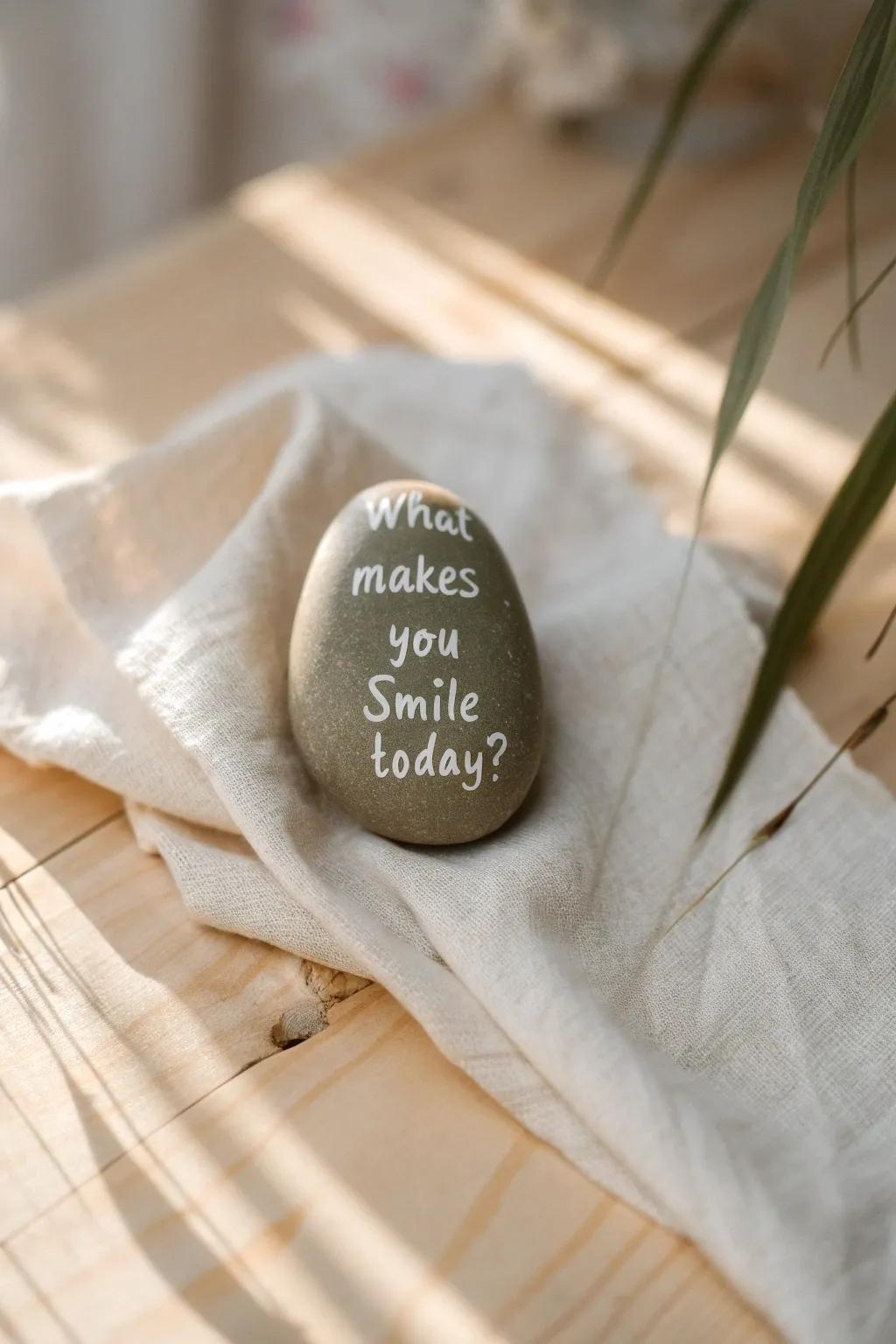 Discover a moment of reflection with this kindness rock: What makes you smile today?