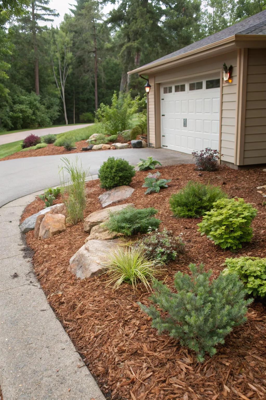 Mulch and ground cover ensure a low-maintenance, tidy landscape.