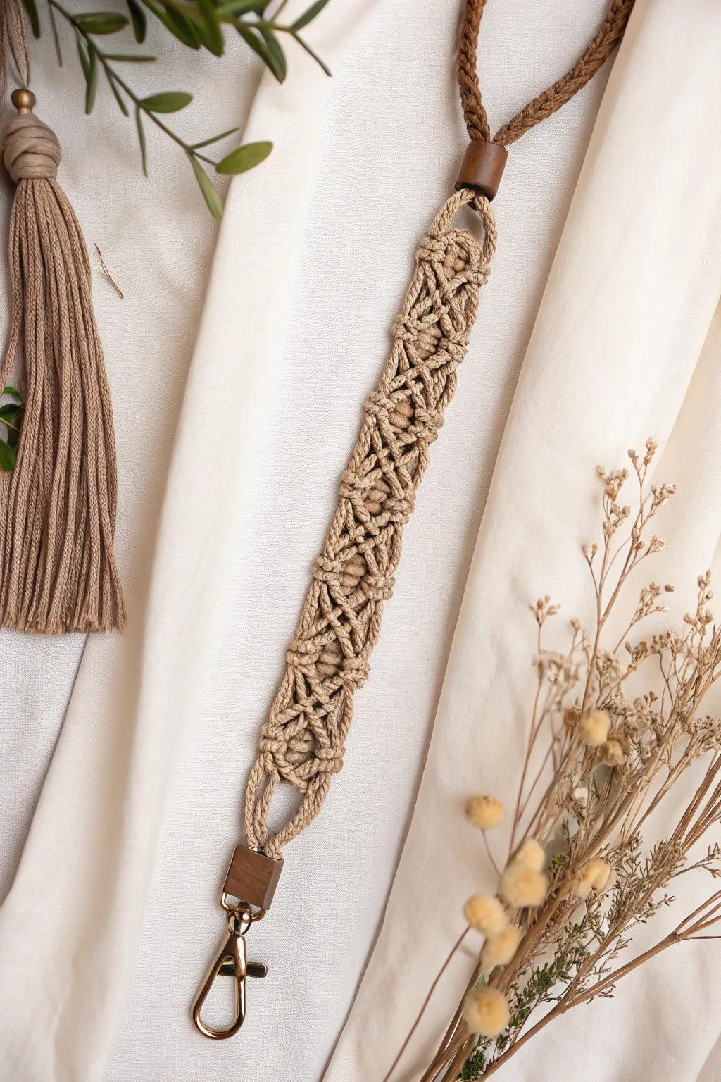 Discover the art of knots with this elegant macramé lanyard - where simplicity meets craftsmanship.