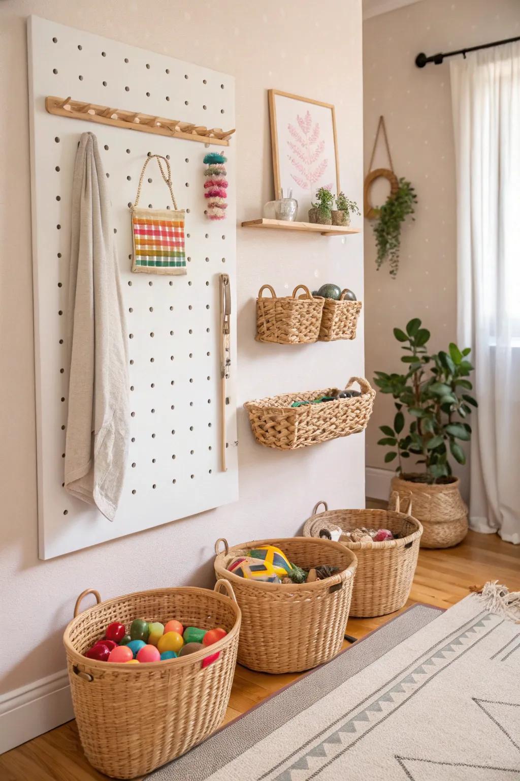 Elevate your toy organization with a chic DIY pegboard wall—where simplicity meets style!