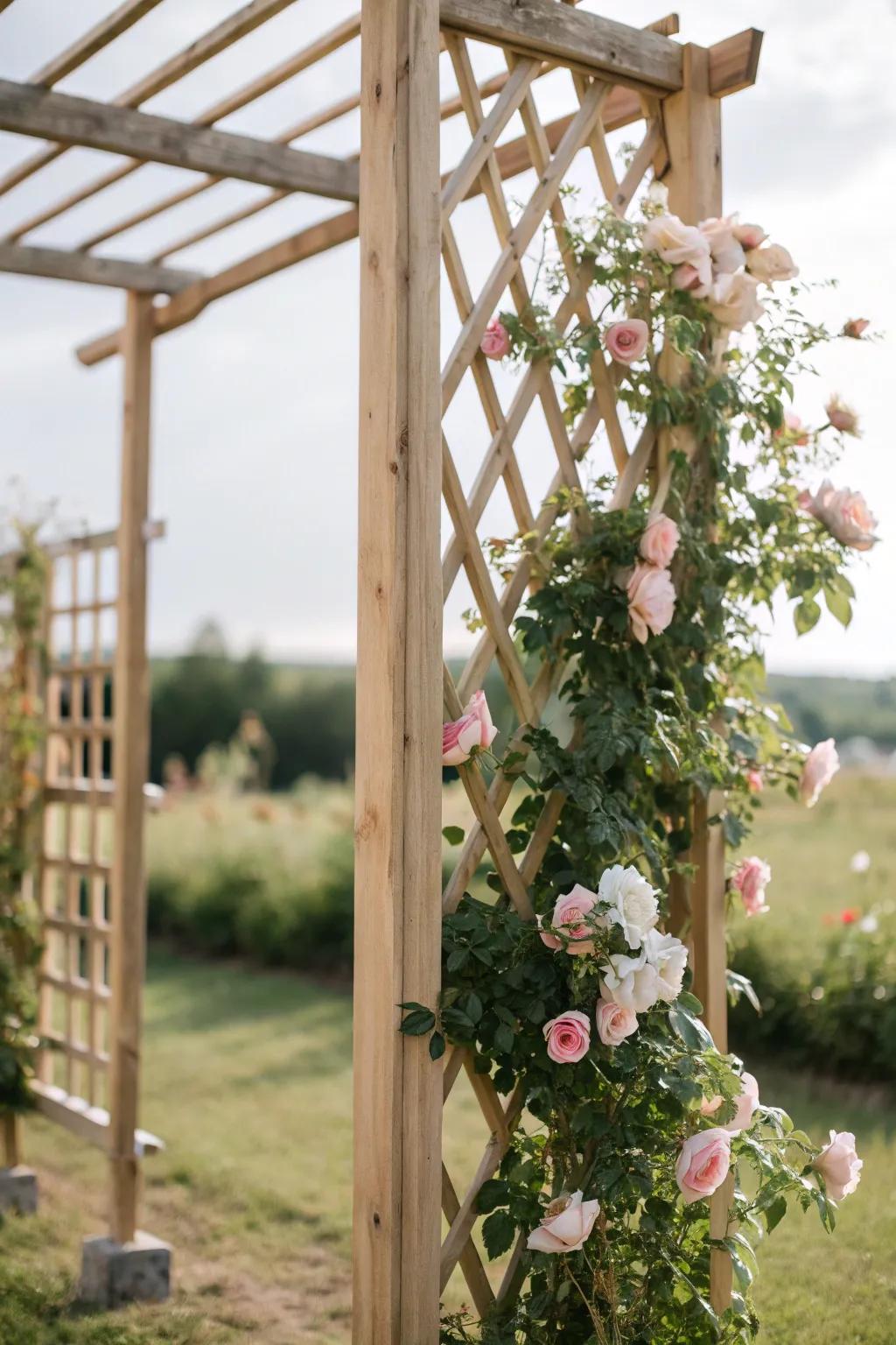 Embrace romantic privacy with a stunning trellis of climbing roses.