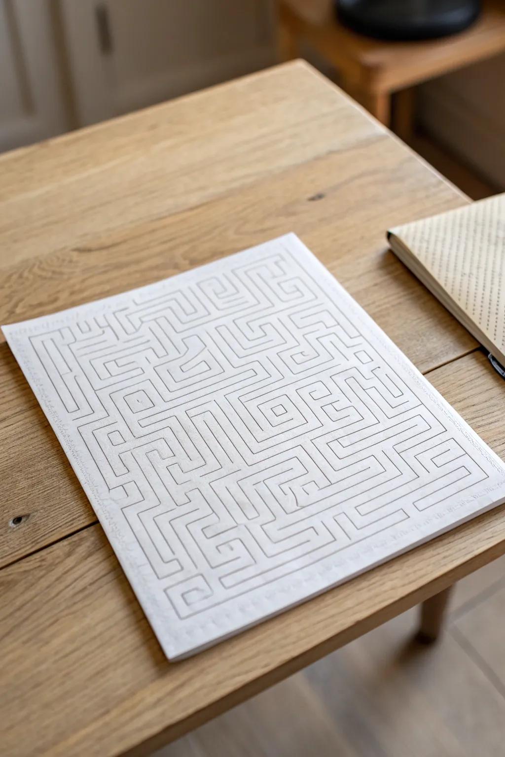 Dive into the art of illusion with this mesmerizing hand-drawn maze, perfect for lovers of minimalist beauty.
