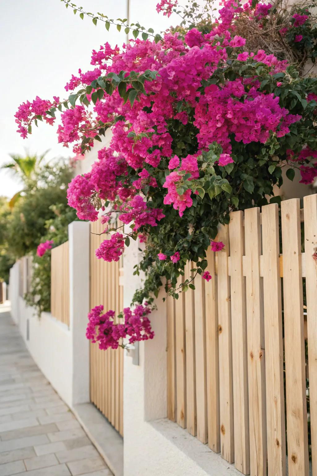 Transform your fence with the vibrant hues of bougainvillea, where simplicity meets natural elegance.