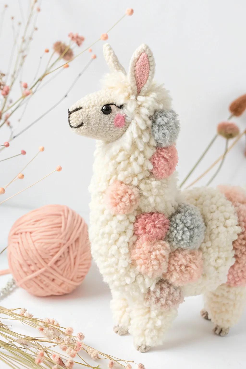 Meet your new favorite crafting companion: the charming llama pom-pom creature, where simplicity meets playful elegance.