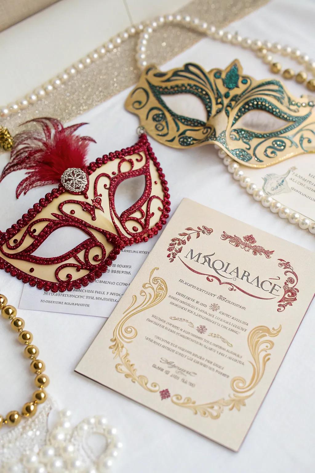 A masquerade theme adds intrigue and allure to your invitations.