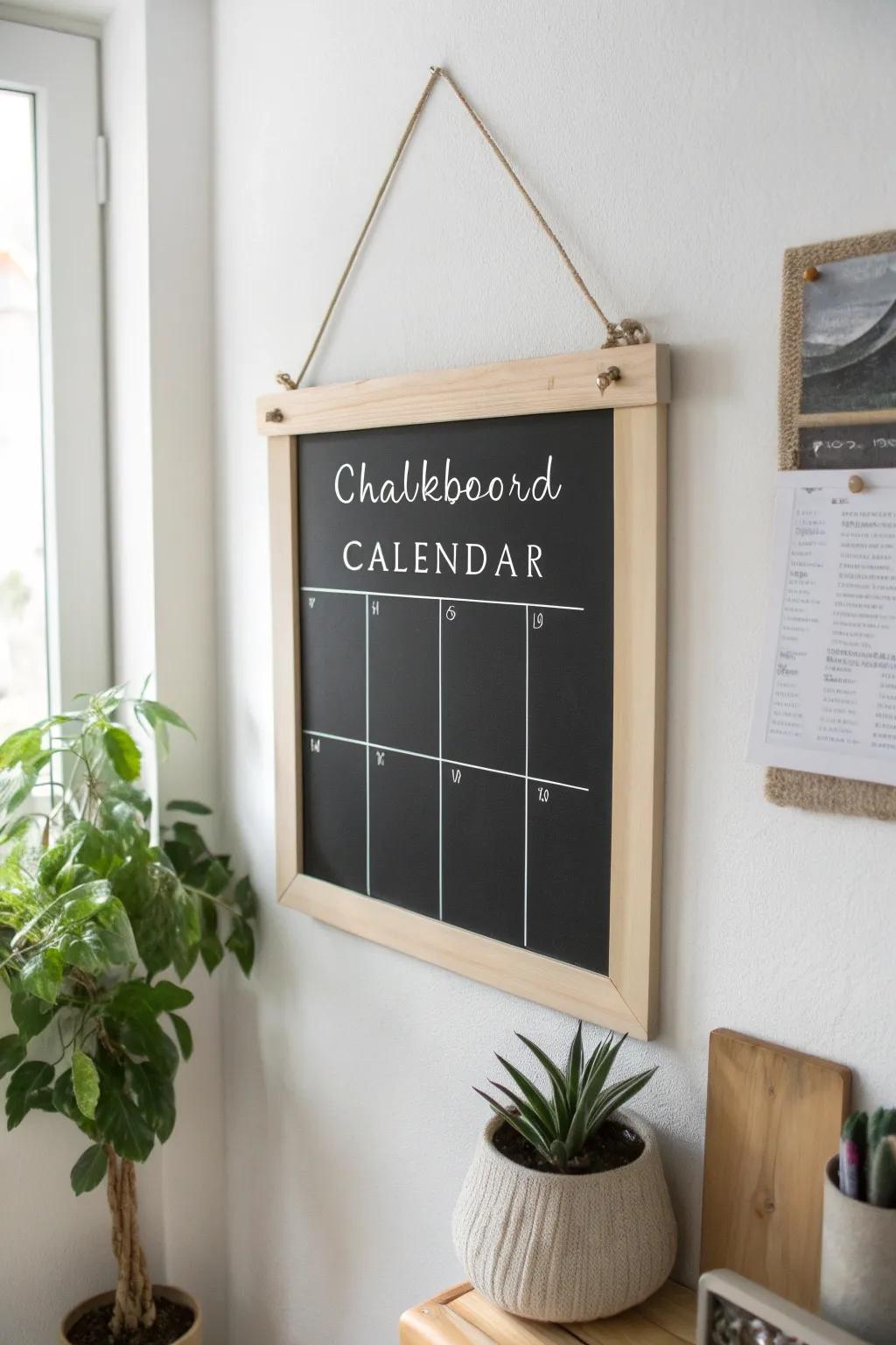 Stay organized in style with this chic chalkboard calendar—where simplicity meets functionality.