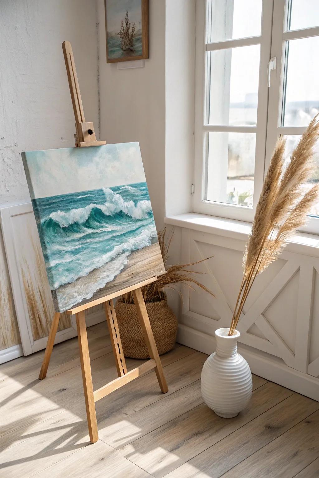 Embrace the calming rhythm of ocean waves with this serene meditation painting, where simplicity meets natural beauty.