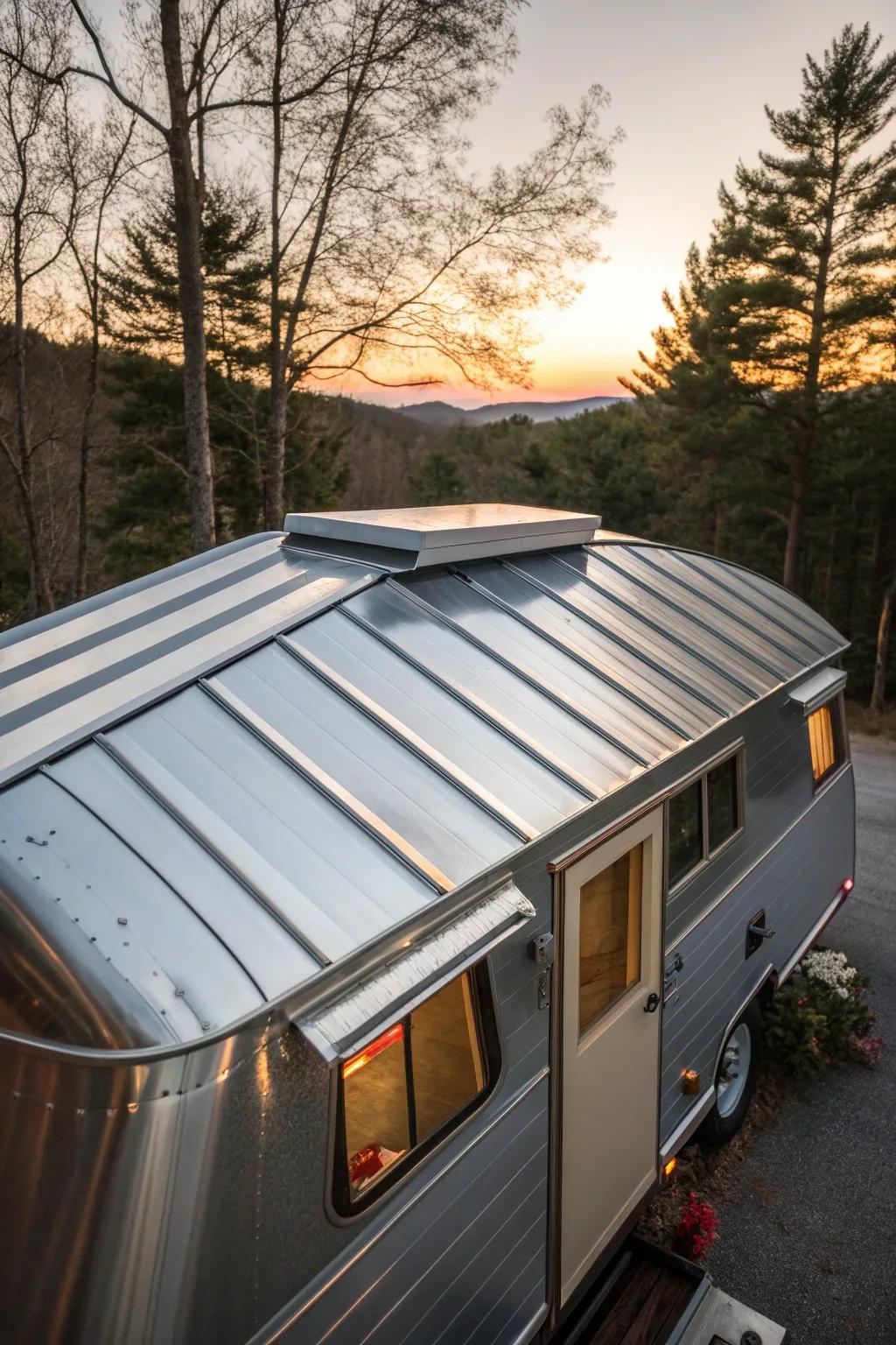 Elevate your camper experience with a stunning, handcrafted metal roof design.