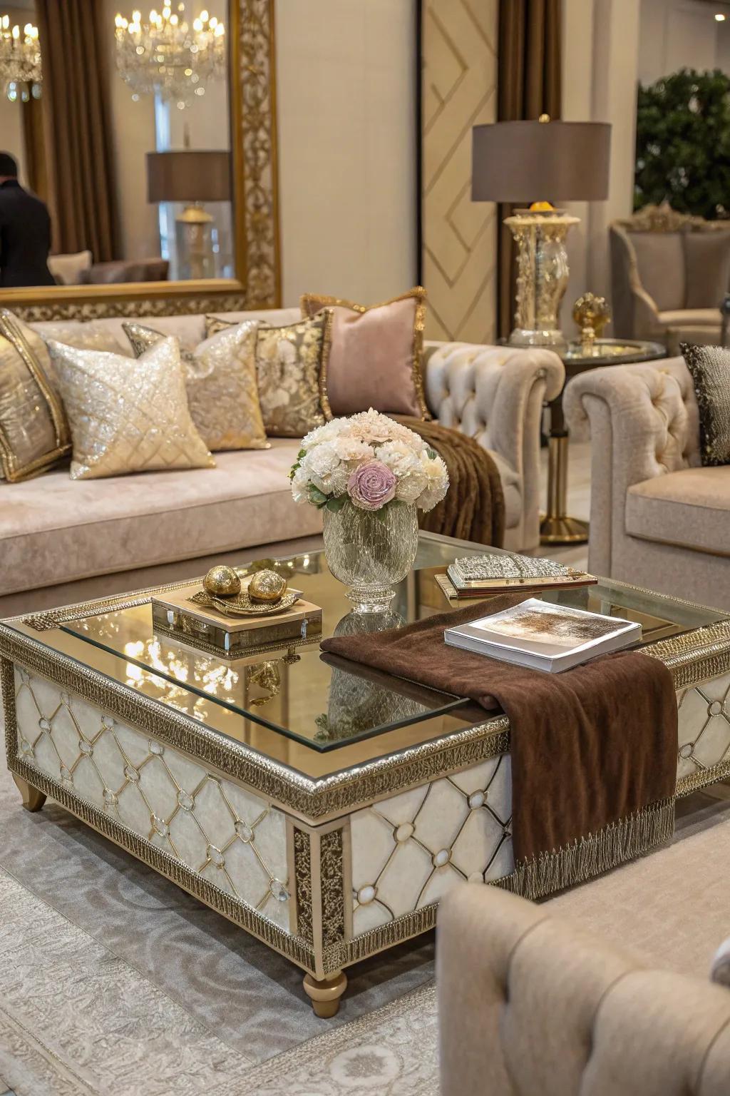 Elegant surroundings enhance your mirror coffee table's allure.