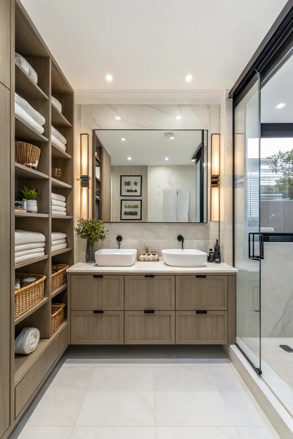 Elegant storage solutions keep the space organized and stylish.