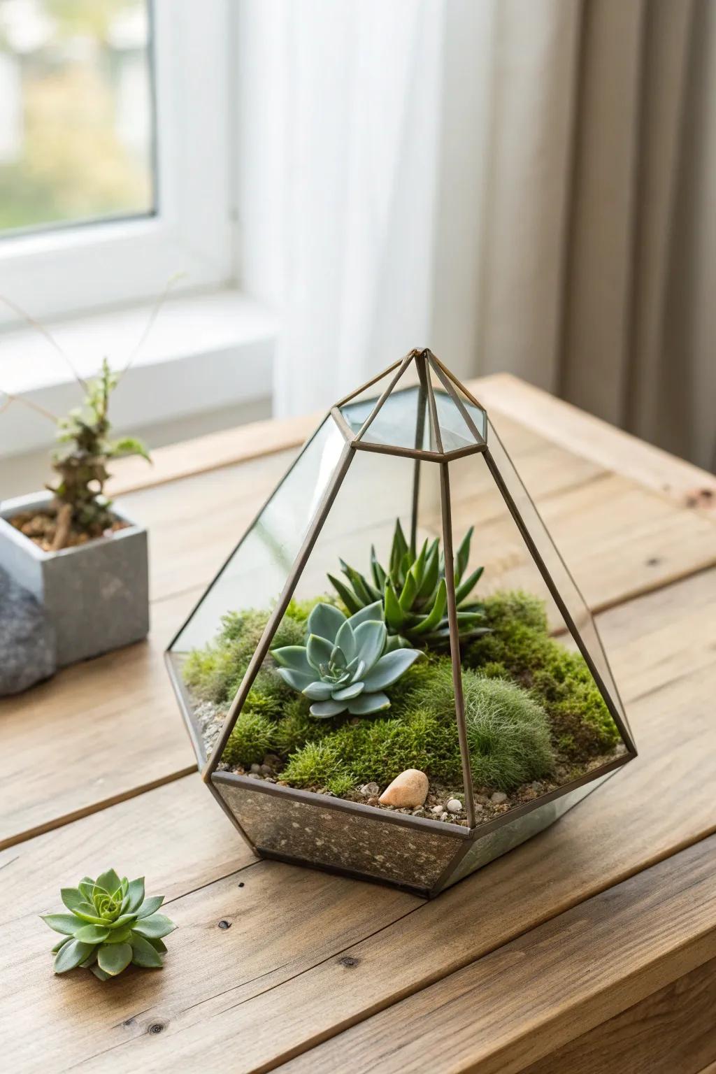 Elevate your space with the serene beauty of a moss and succulent duo, perfect for a touch of nature in minimalist decor.