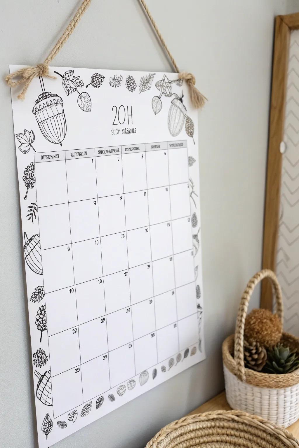 Embrace the charm of 'Nutty November' with playful acorn doodles that add a whimsical touch to your minimalist calendar.