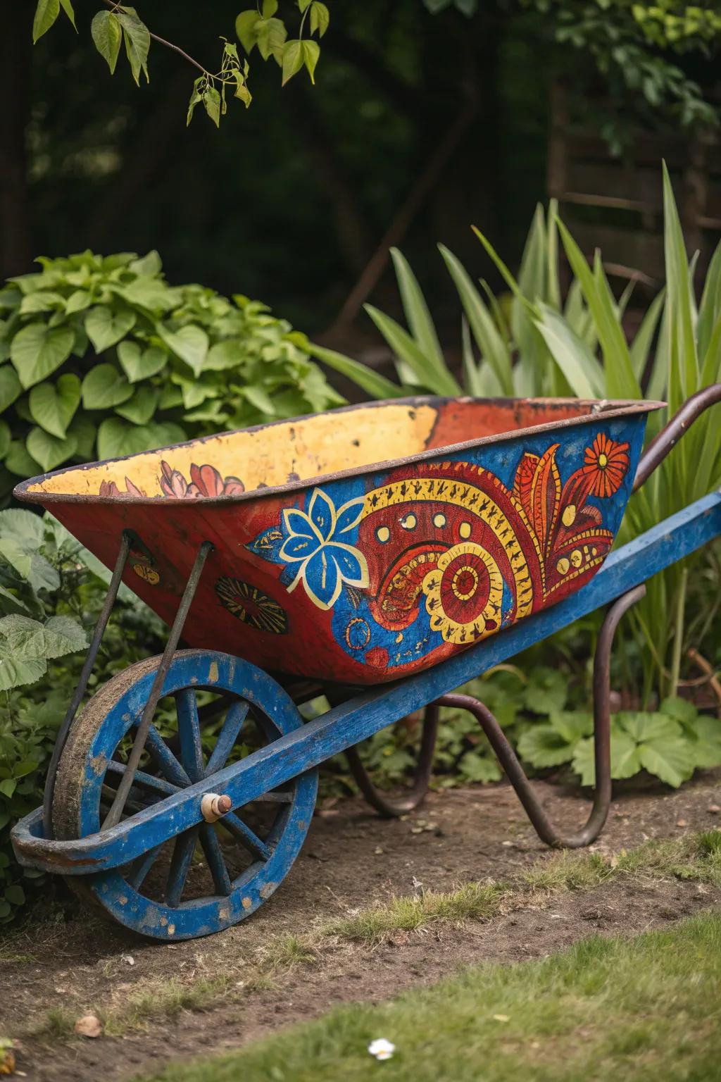 Turn your garden into a canvas with a strikingly painted wheelbarrow masterpiece.