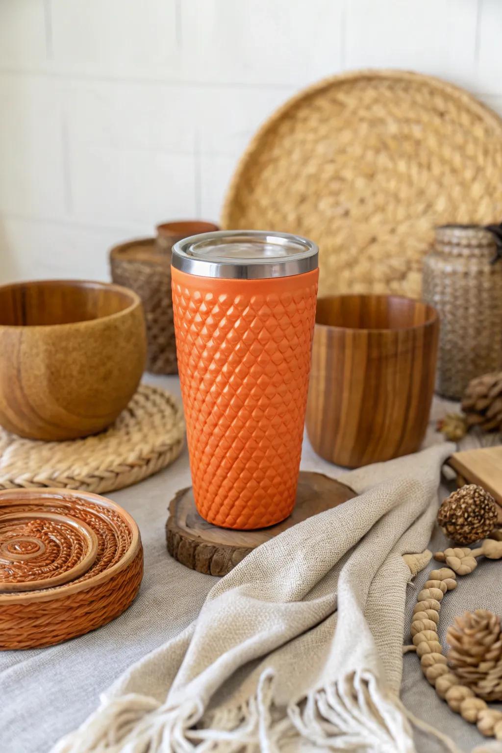 Textured surfaces add a sophisticated feel to your tumbler.