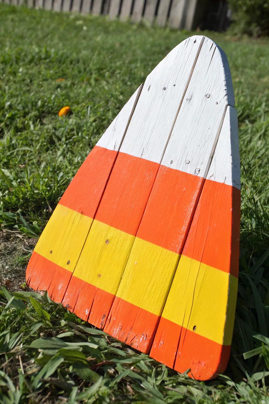 Add a splash of color to your Halloween decor with handcrafted candy corn cutouts!