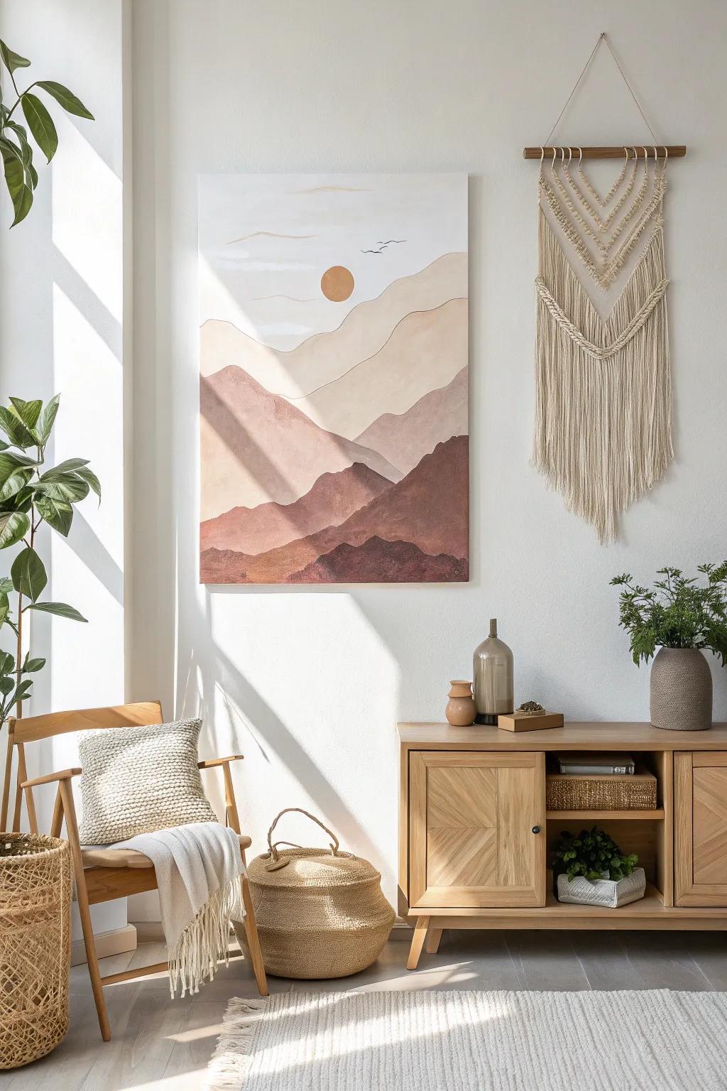 Embrace simplicity and tranquility with minimalist mountain landscapes. Perfect for a relaxing paint class experience.
