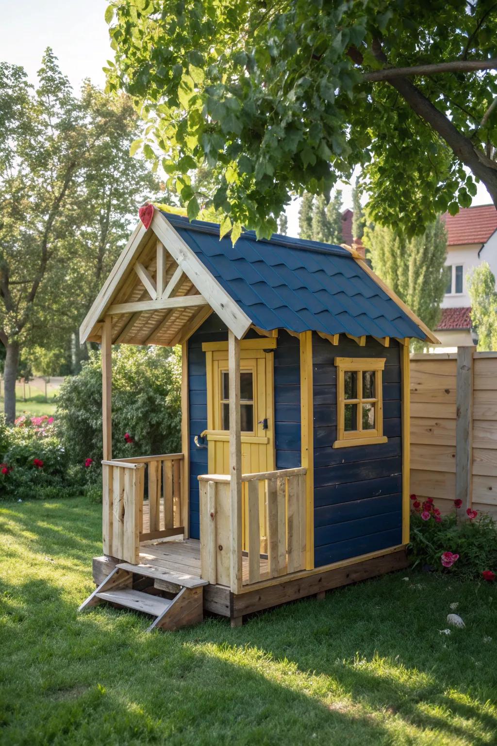 Transform your backyard into a child's dream with this stunning pallet playhouse!