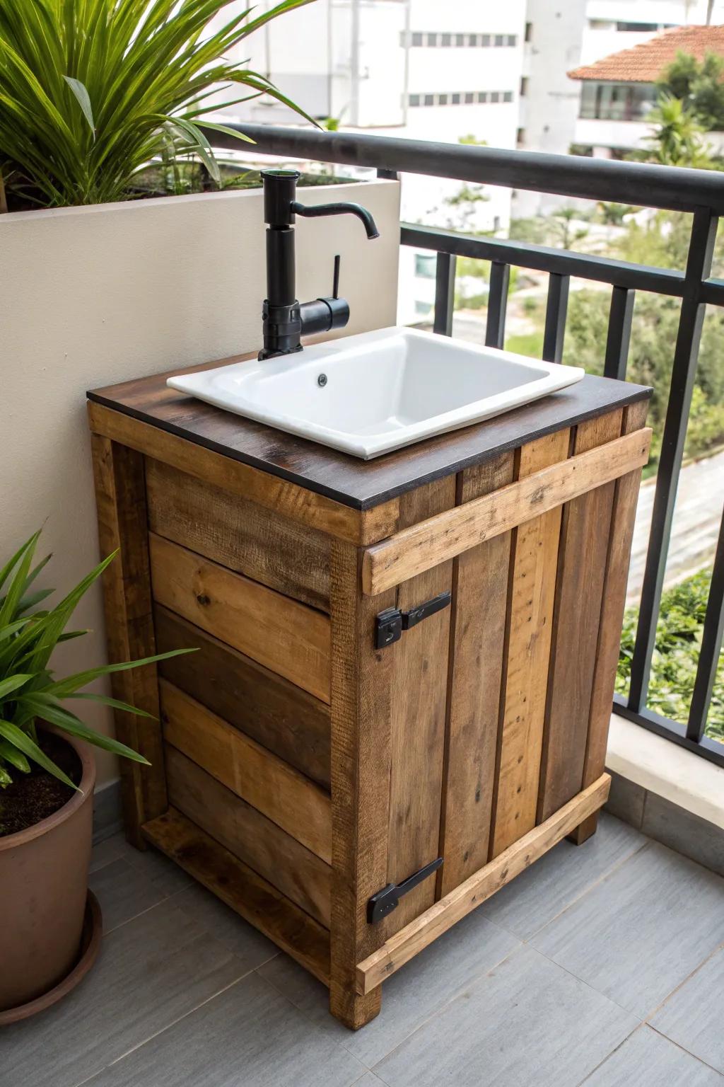 Transform your small space with this stunning pallet sink unit, where creativity meets craftsmanship.