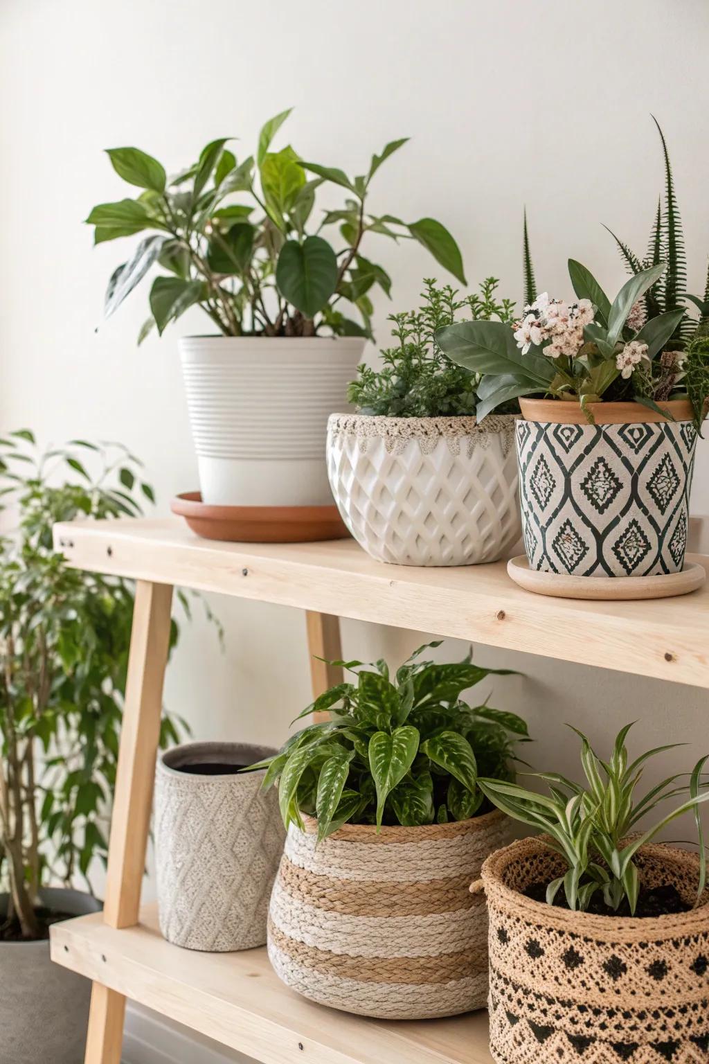 Elevate your space with a movable garden of potted plants, blending Scandinavian simplicity with boho charm.