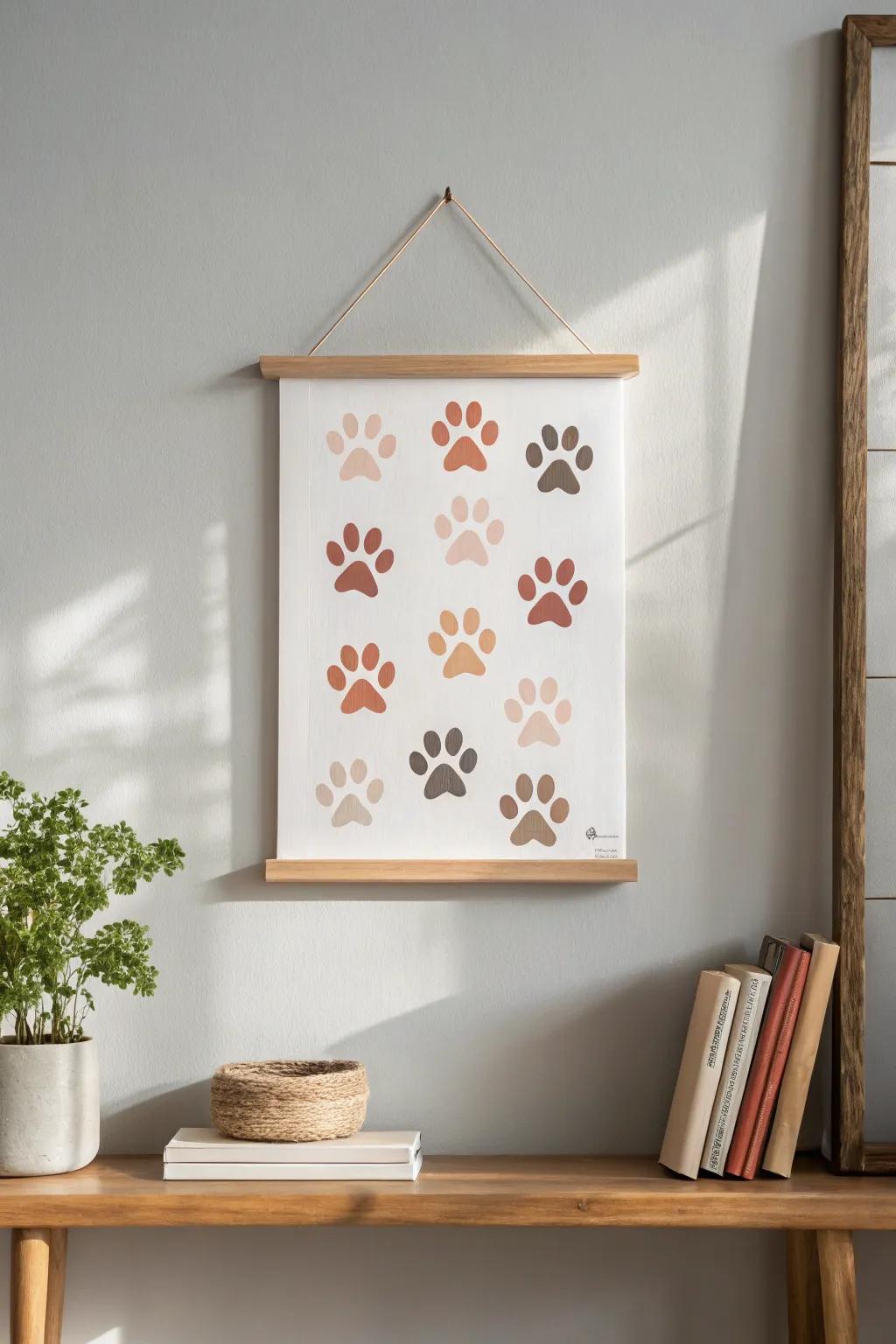 Transform your pet's paw prints into a gallery-worthy masterpiece with this minimalist wall art idea.
