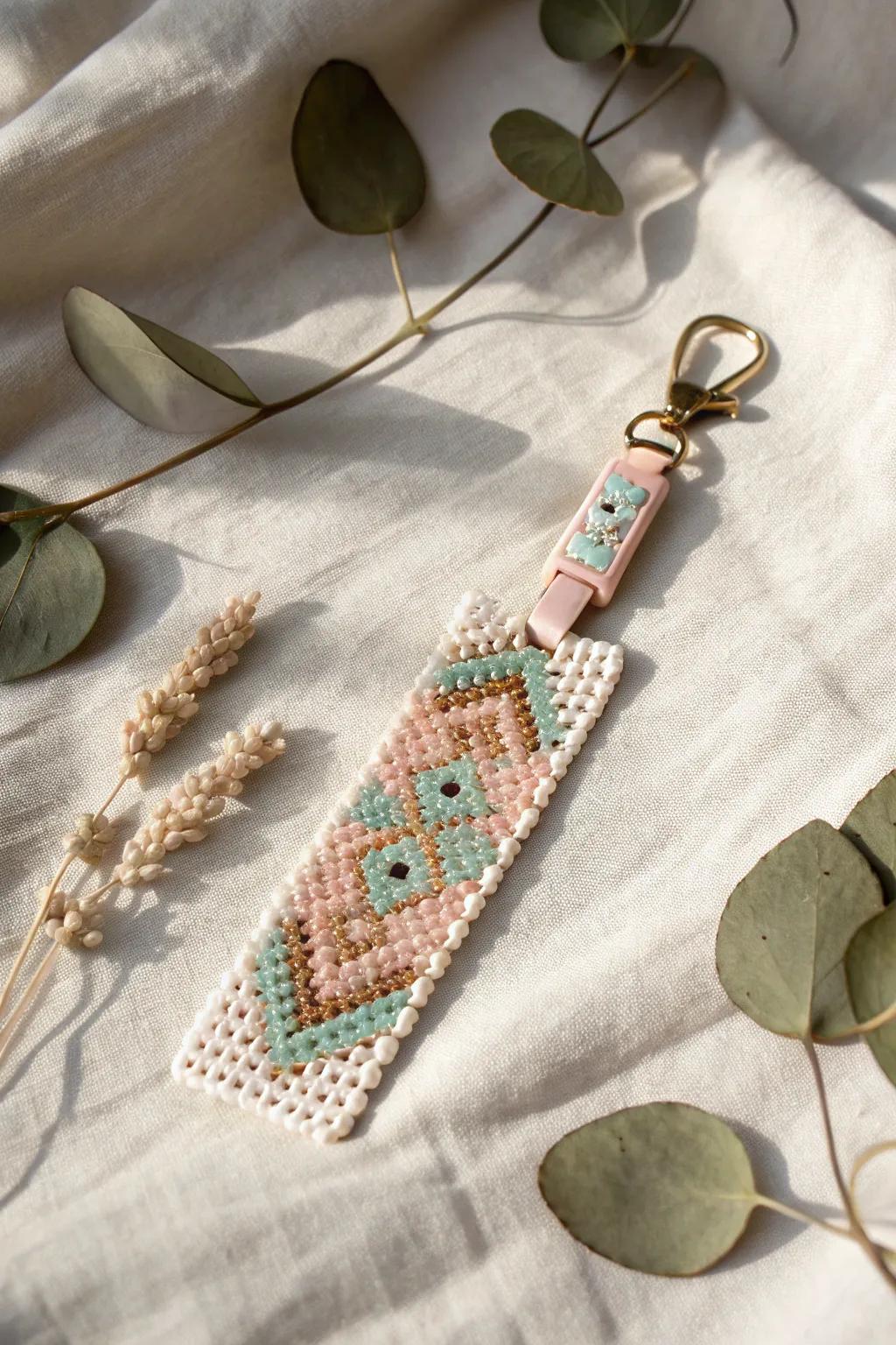 Elevate your style with a bespoke Perler bead bag tag that blends minimalist charm with Boho elegance.