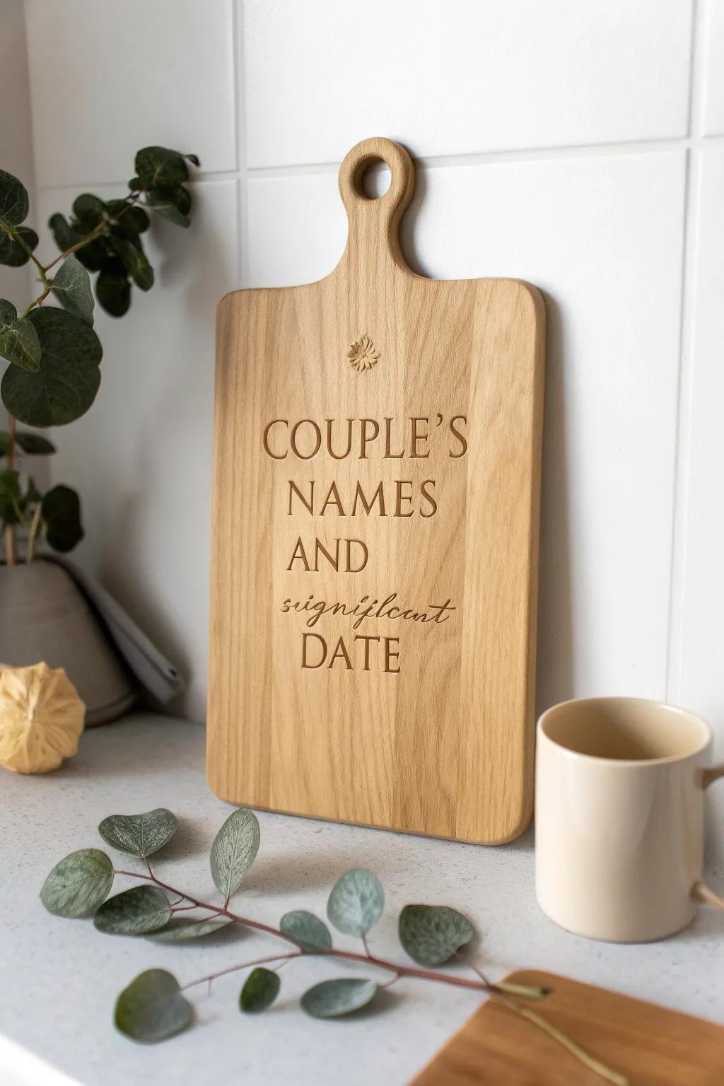 Celebrate love and new beginnings with a personalized cutting board, a perfect blend of elegance and thoughtfulness.