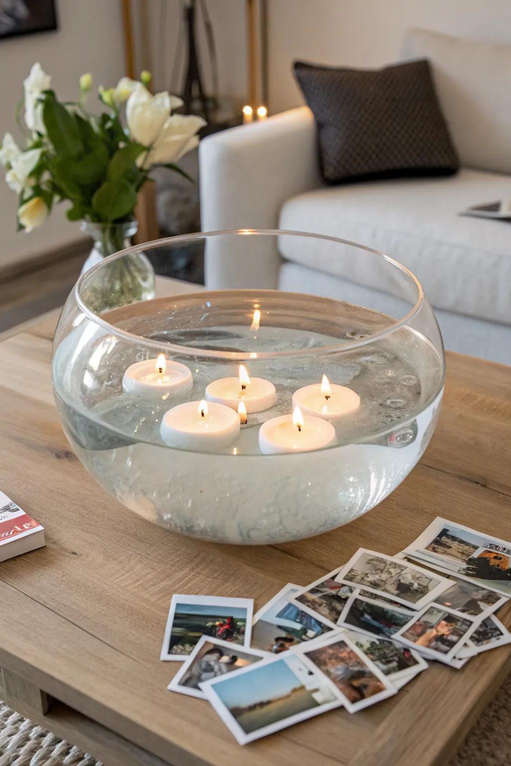 Embrace the magic of floating memories with this stunning photo centerpiece.