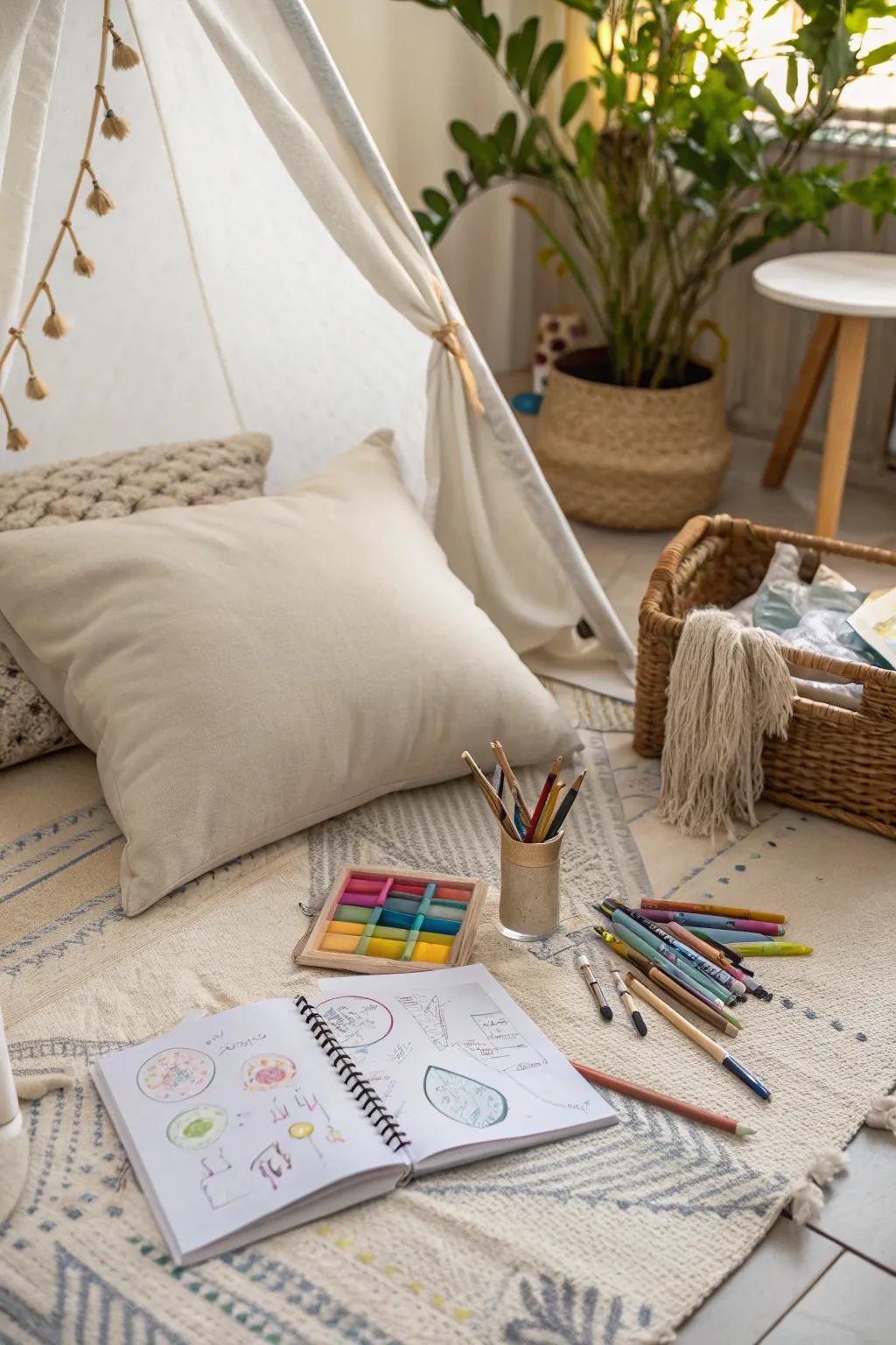 Find inspiration in your own art studio fort, where creativity meets comfort.