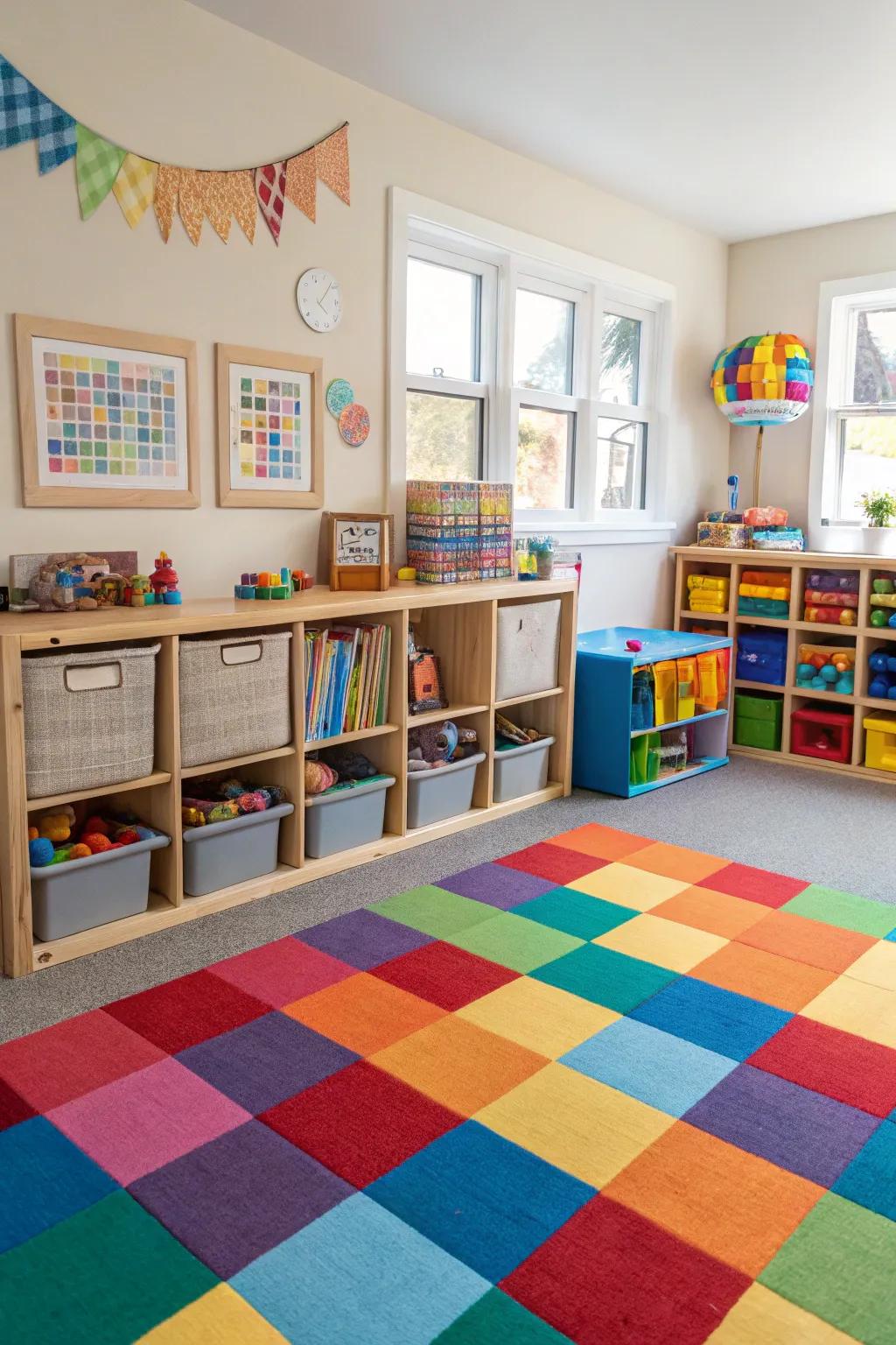 Interactive carpet tiles offer endless customization.