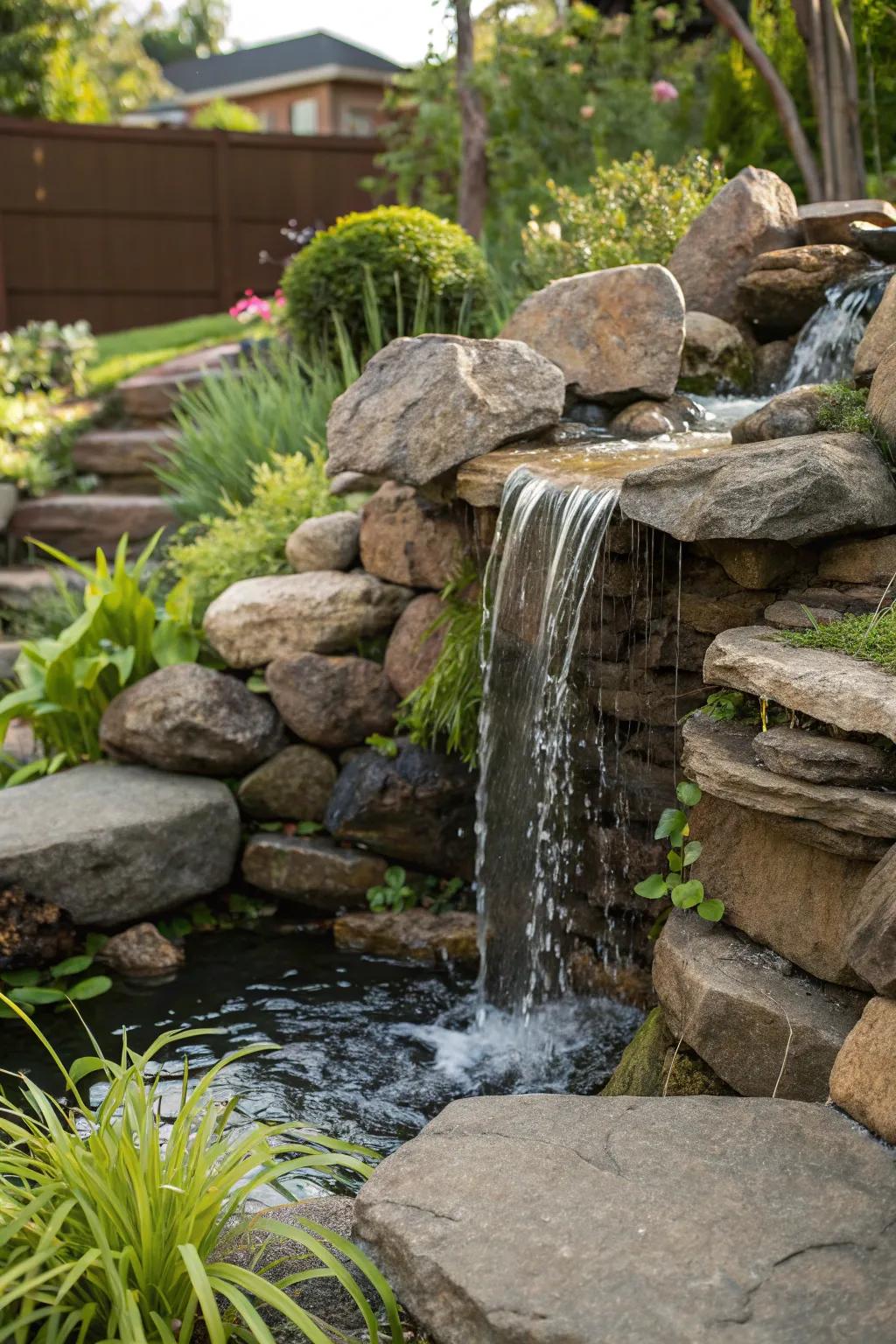 Transform rainwater into a stunning waterfall masterpiece with this eco-friendly garden feature.