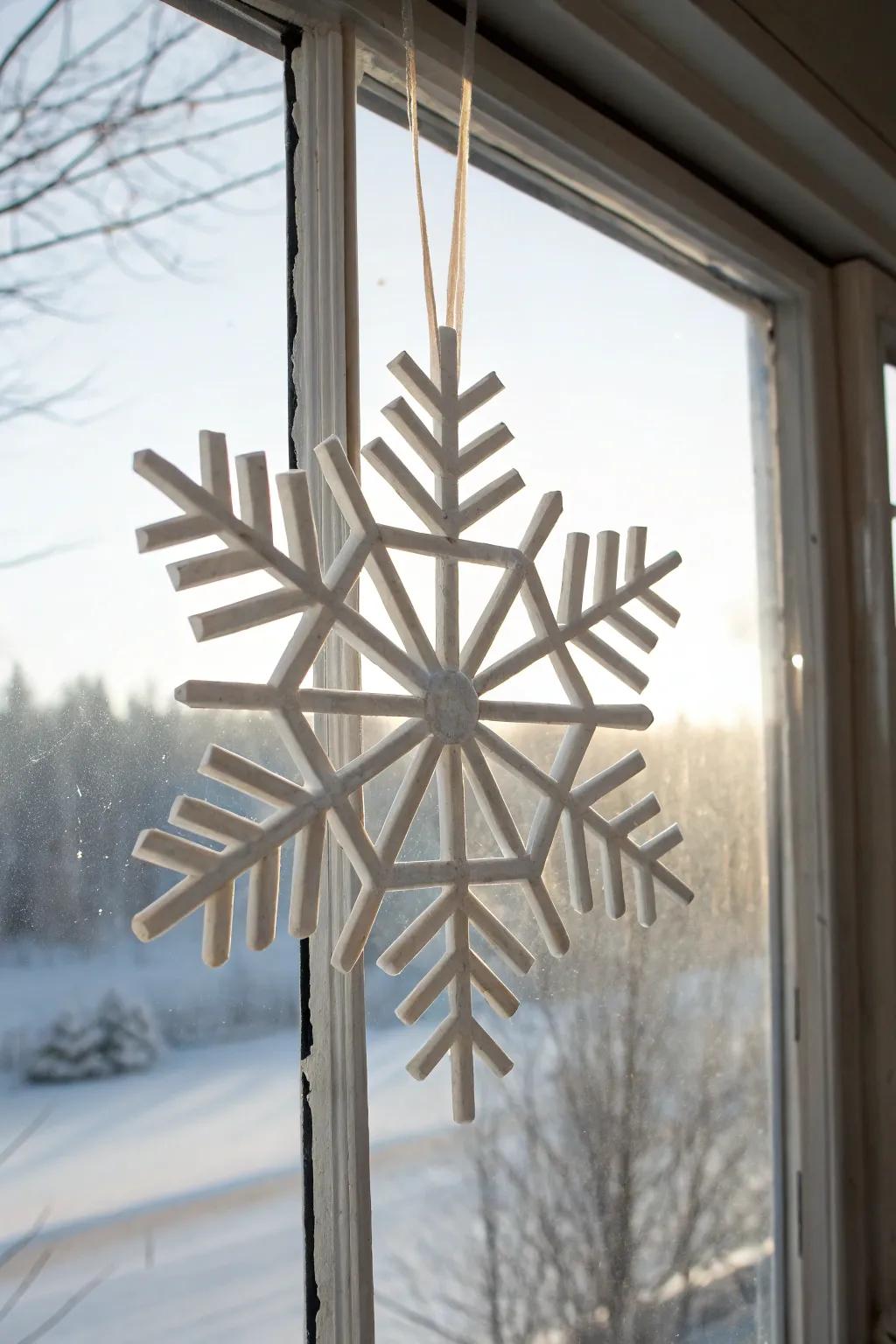 Embrace the winter wonderland with handcrafted popsicle stick snowflakes that add a touch of minimalist magic to your decor.