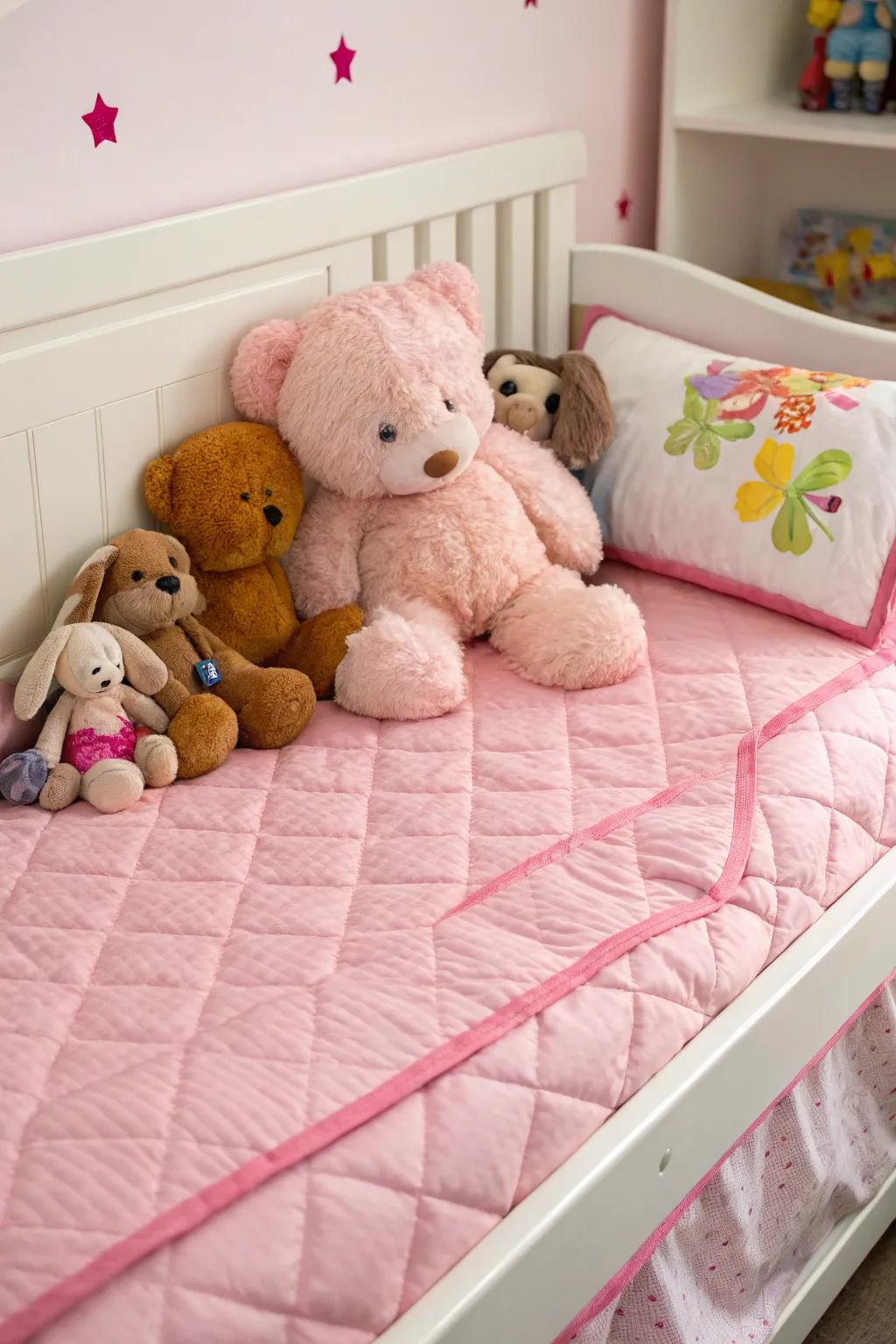 Plush toys adding charm and comfort to the room.