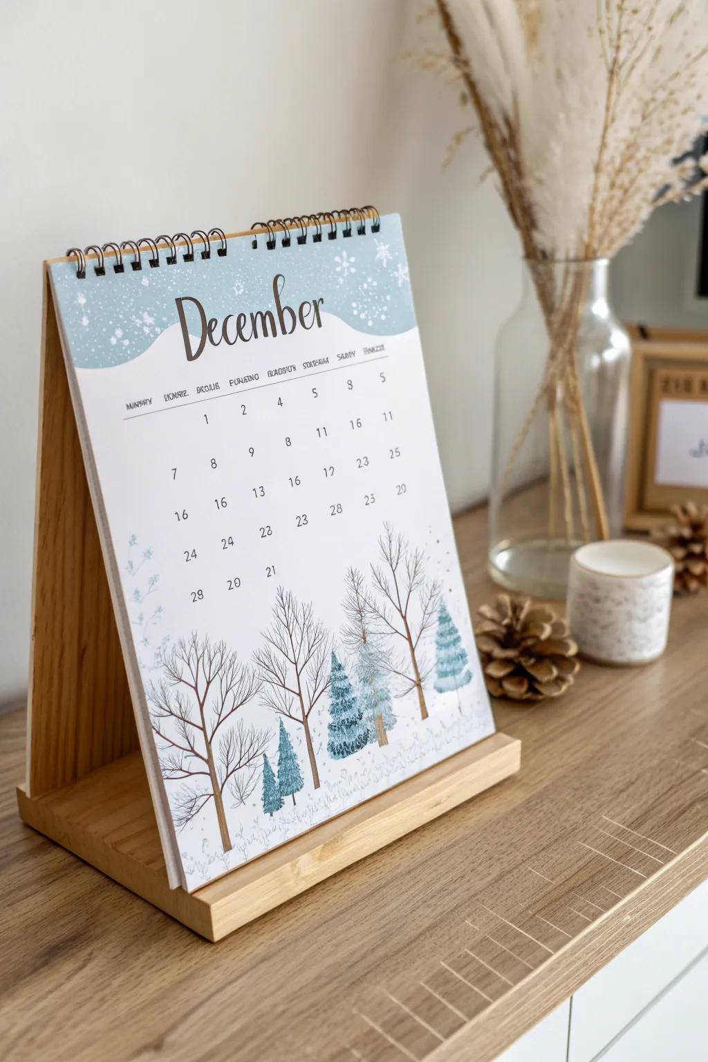 Embrace serenity with our Winter Wonderland calendar, where minimalist elegance meets the magic of December.