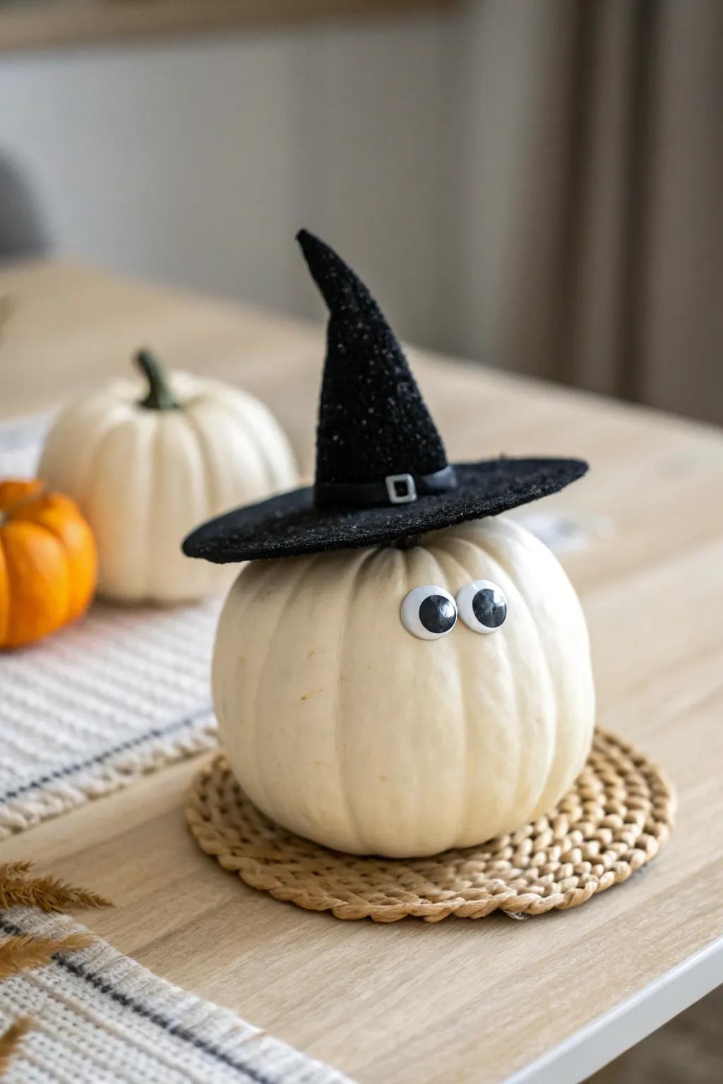 Embrace the magic of Halloween with this charming witchy pumpkin hat look!