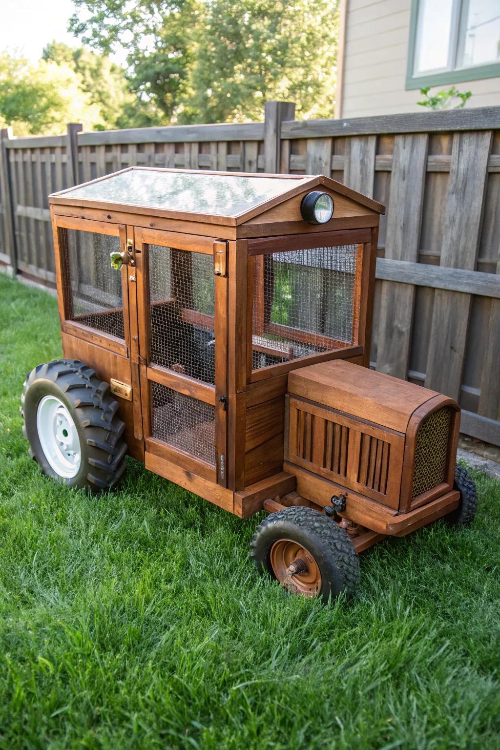 Experience the blend of style and utility with this beautifully designed quail tractor, where craftsmanship meets nature.