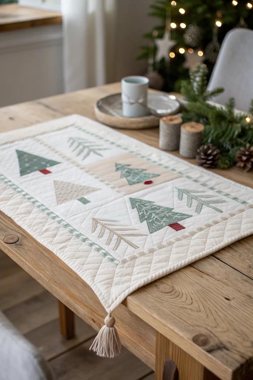 Embrace Nordic elegance with a minimalist quilted Christmas placemat that whispers of serenity and craftsmanship.