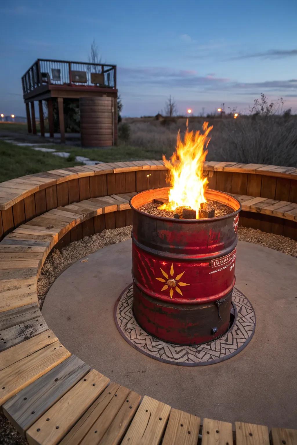 Gather 'round the fire: Where industrial charm meets cozy conversations.