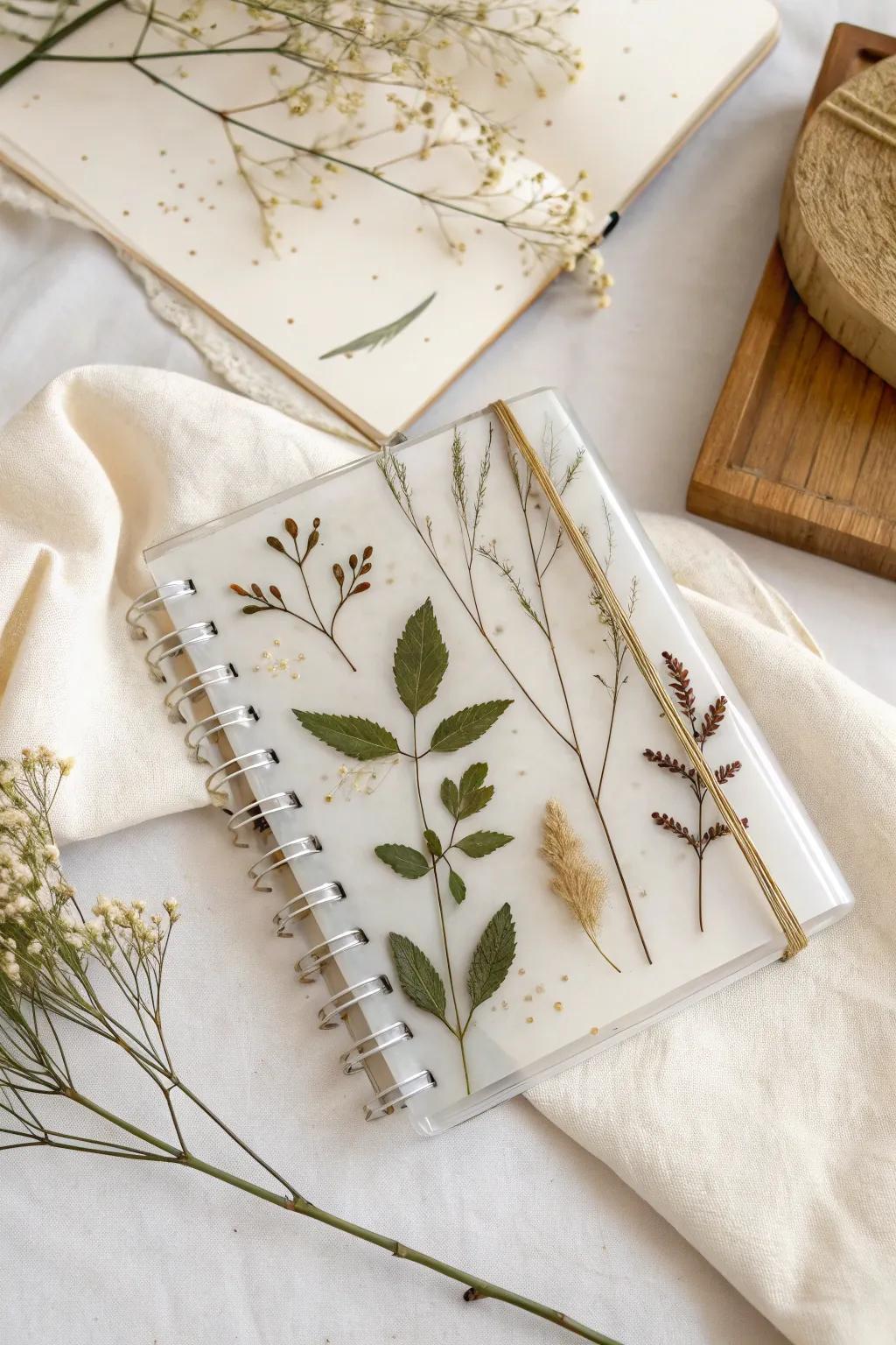 Capture the essence of nature with this stunning resin notebook, where simplicity meets rustic elegance.