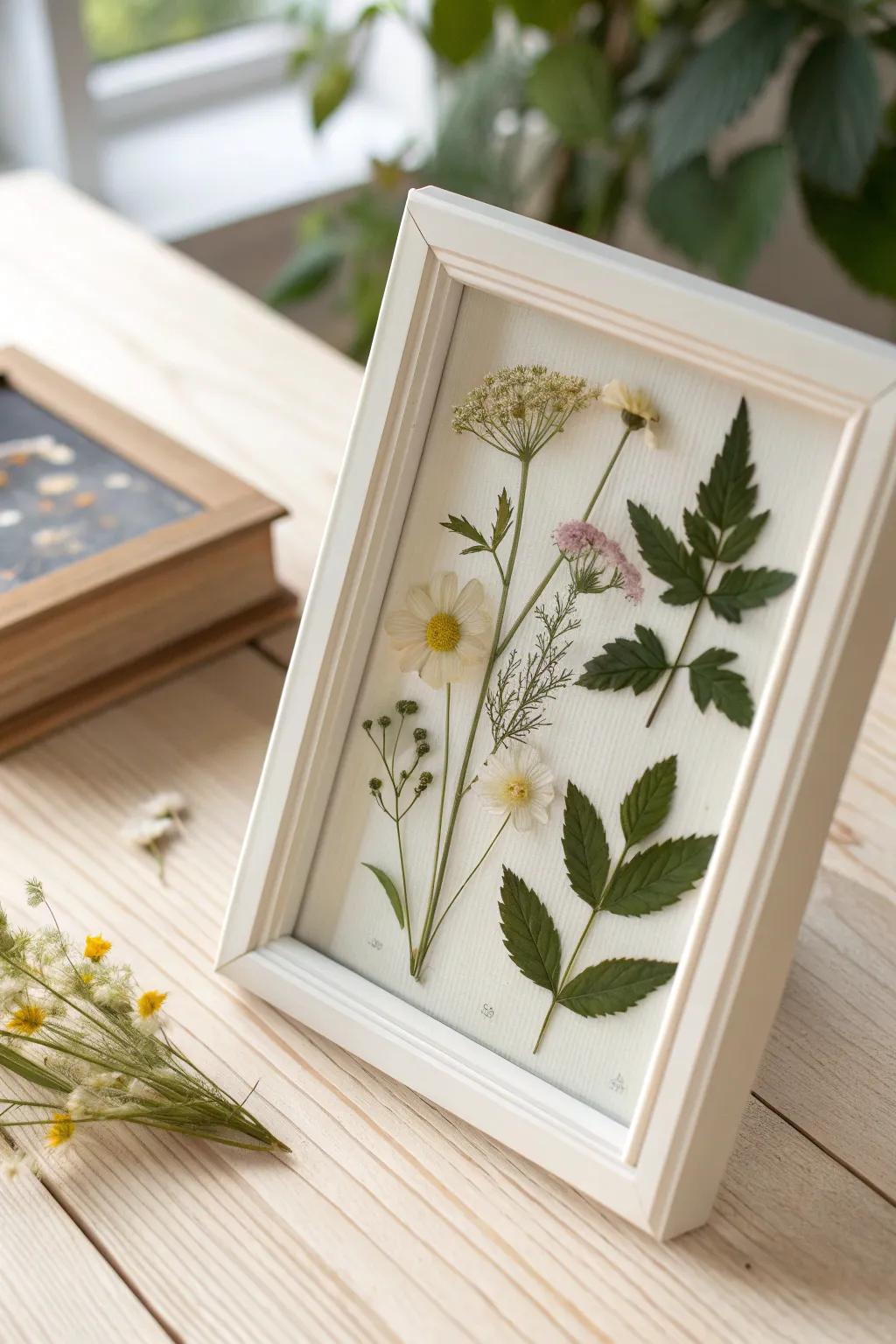 Preserve nature's elegance with a timeless resin photo frame adorned with pressed botanicals.