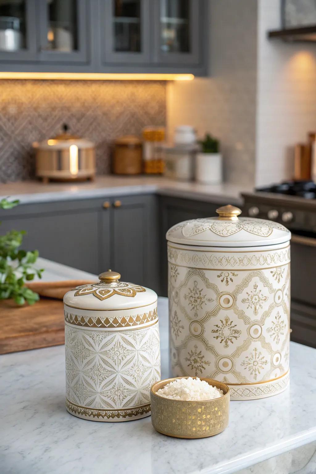 Stylish containers add a decorative touch to your kitchen.