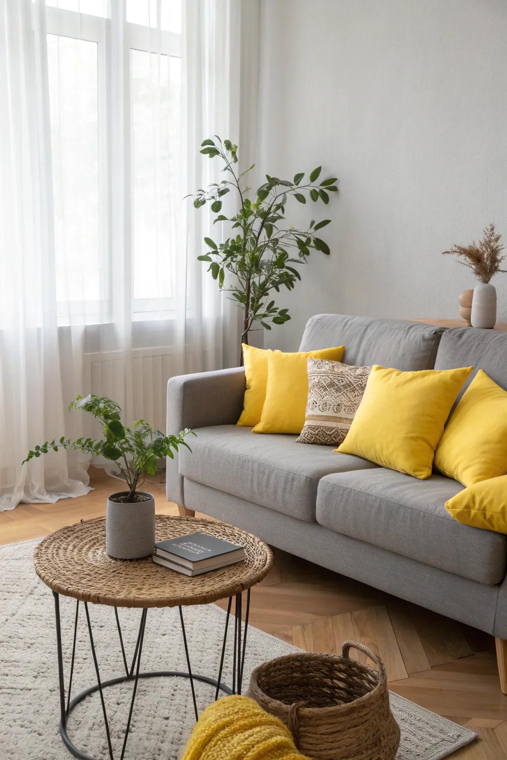 Elevate your space with a splash of sunshine—bright yellow cushions bring warmth and personality to a minimalist setting.